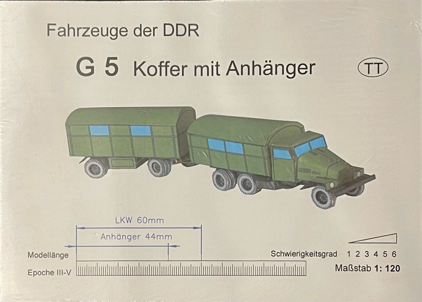 G 5 Koffer mit Anhäger Fahrzeug der DDR / Spur: TT 1:120
